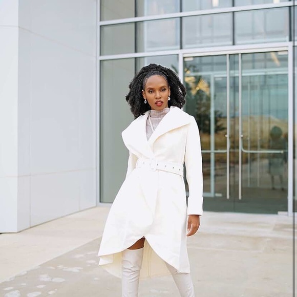 Medium navy blue wool trench coat with shawl collar - Picture 9 of 11